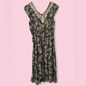 NWT Lola P. Sage Green Floral Lace Smocked Midi Dress Boho Cottagecore Size L